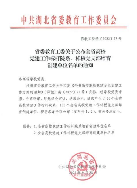 喜报!我校获批“全省高校党建工作样板党支部”培育创建单位