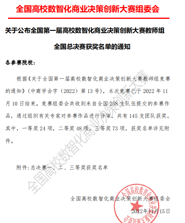 喜报!我校教师在全国高校数智化商业创新大赛(高校教师组)全国总决赛中获二等奖