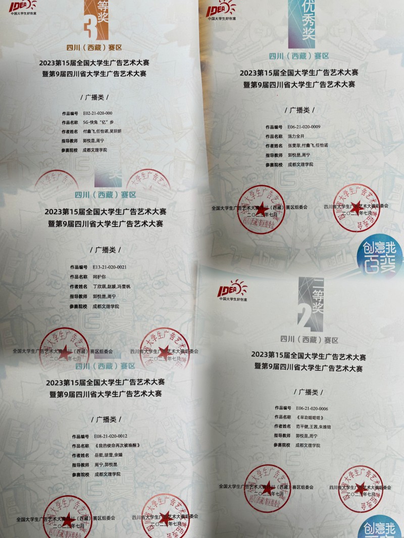 传媒与演艺学院学生在第15届全国大学生广告艺术大赛中喜获佳绩