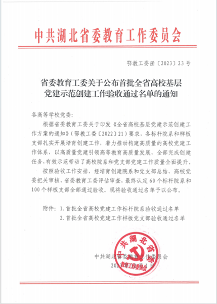 我院学生第三党支部顺利通过湖北省高校党建工作样板支部验收