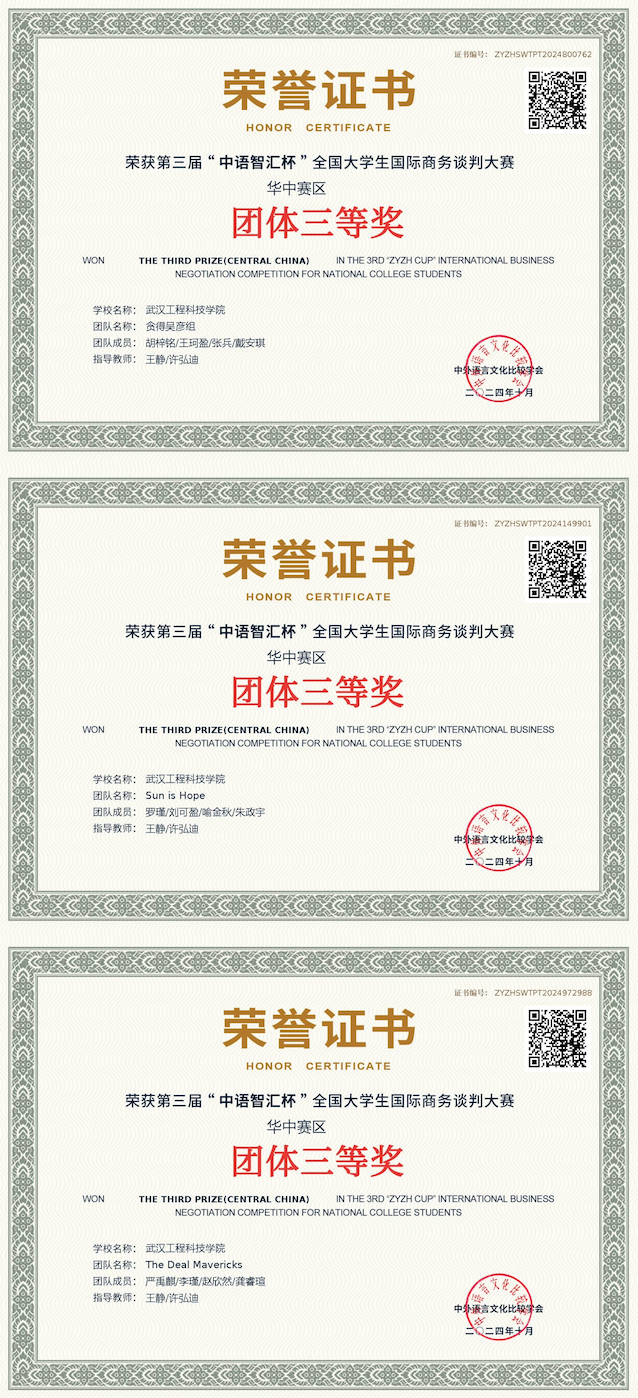 喜报!五大联赛学子勇夺商务谈判大赛华中区三等奖!