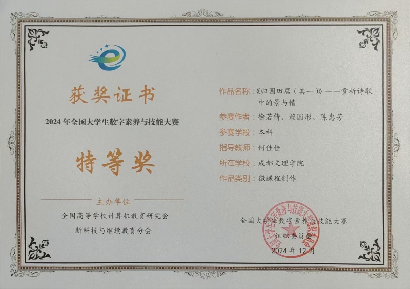 文法学院学子在2024年全国大学生数字素养与技能大赛中荣获特等奖